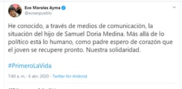 Evo Morales da mensaje a Doria Medina